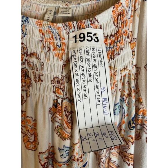 Cato EST 1946 Blue Orange Jersey Peasant Top Lace Edging Ruffle Sleeve Sz 14/ 18 - Picture 8 of 8